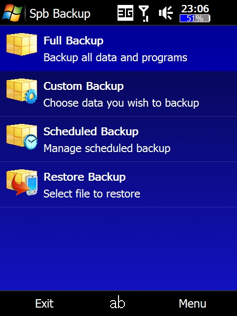 SpbBackup のメイン画面