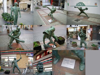 ドカベンをはじめ銅像が並ぶ古町5番街
