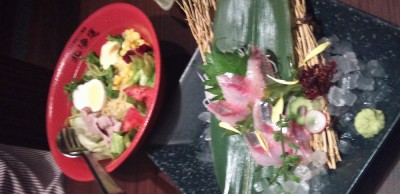 春ニシンの刺身とラーメンサラダ(ハーフ)